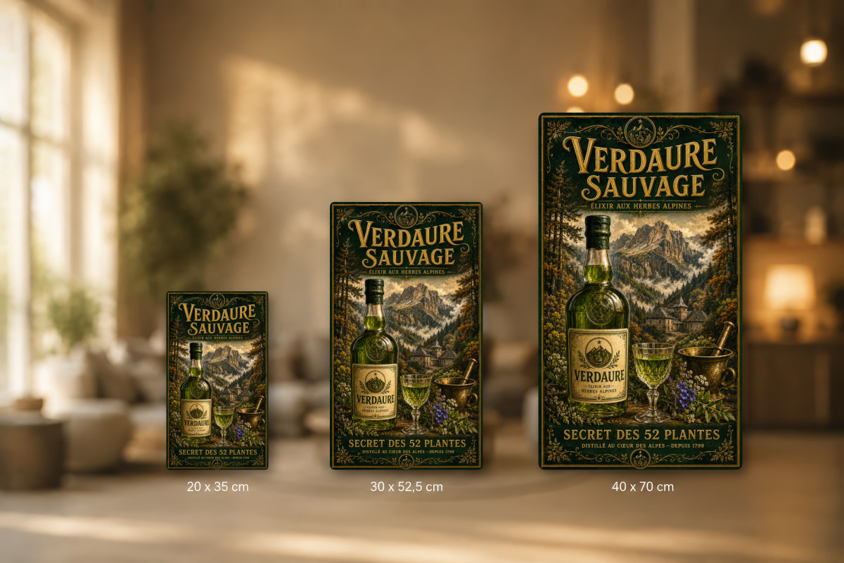 Plaques - décors mêlés #6, Affiche vintage apéritif - Verdaure Sauvage - Secret des 52 Plantes