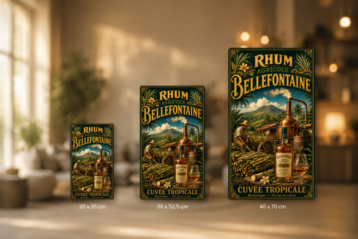 Plaques - décors mêlés #6, Affiche vintage apéritif - Rhum Agricole Bellefontaine - Cuvée Tropicale