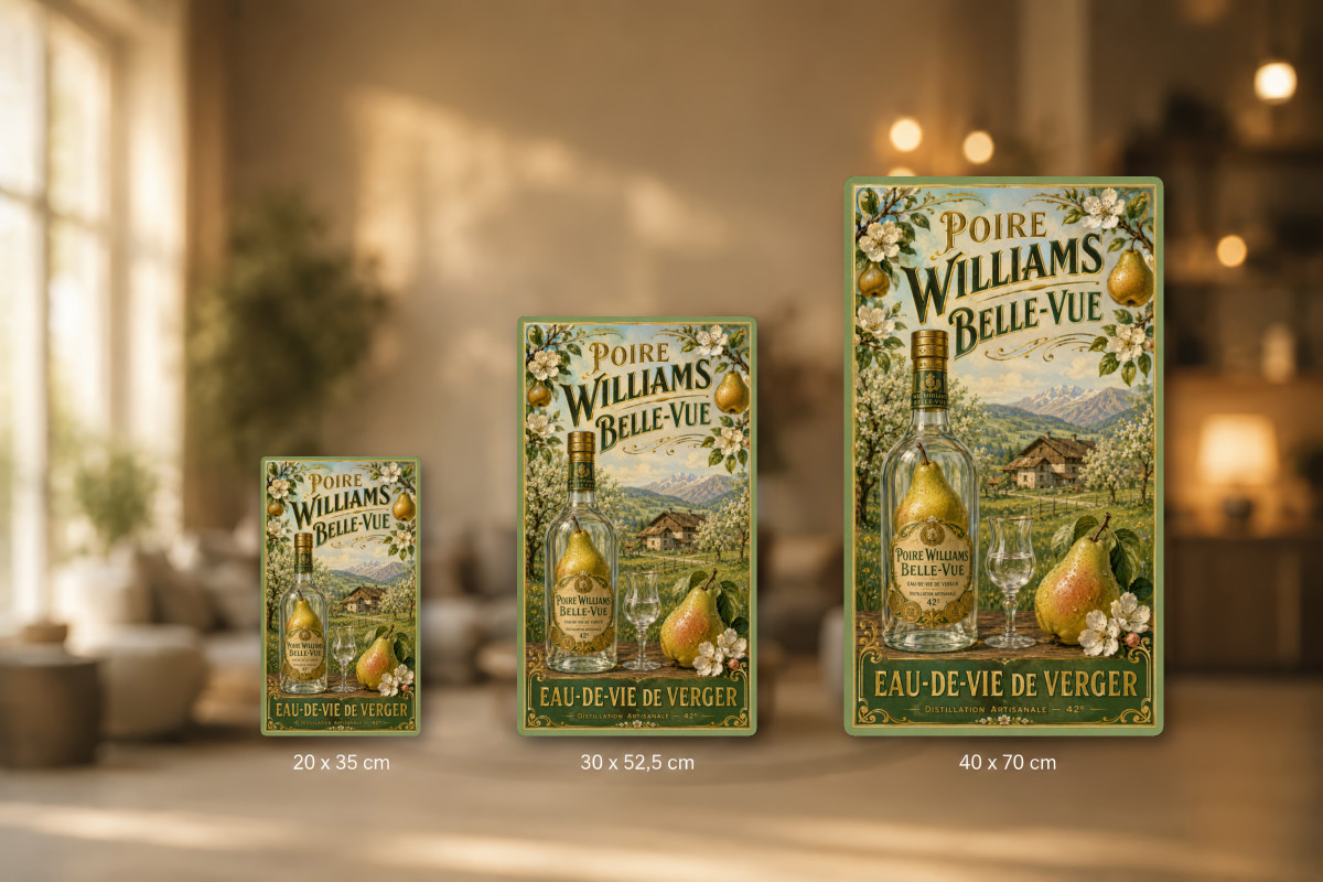 Plaques - décors mêlés #6, Affiche vintage apéritif - Poire Williams Belle-Vue - Eau-de-Vie de Verger
