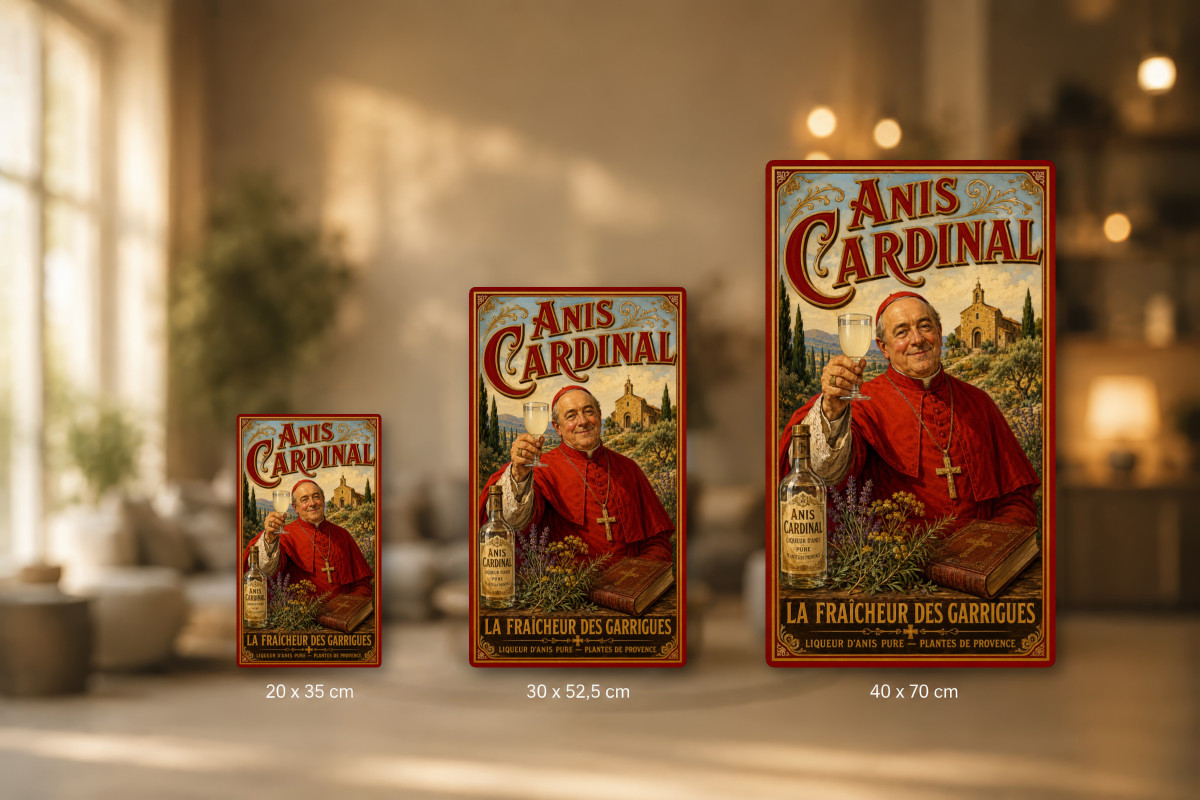 Plaques - décors mêlés #6, Affiche vintage apéritif - Anis Cardinal - La Fraîcheur des Garrigues