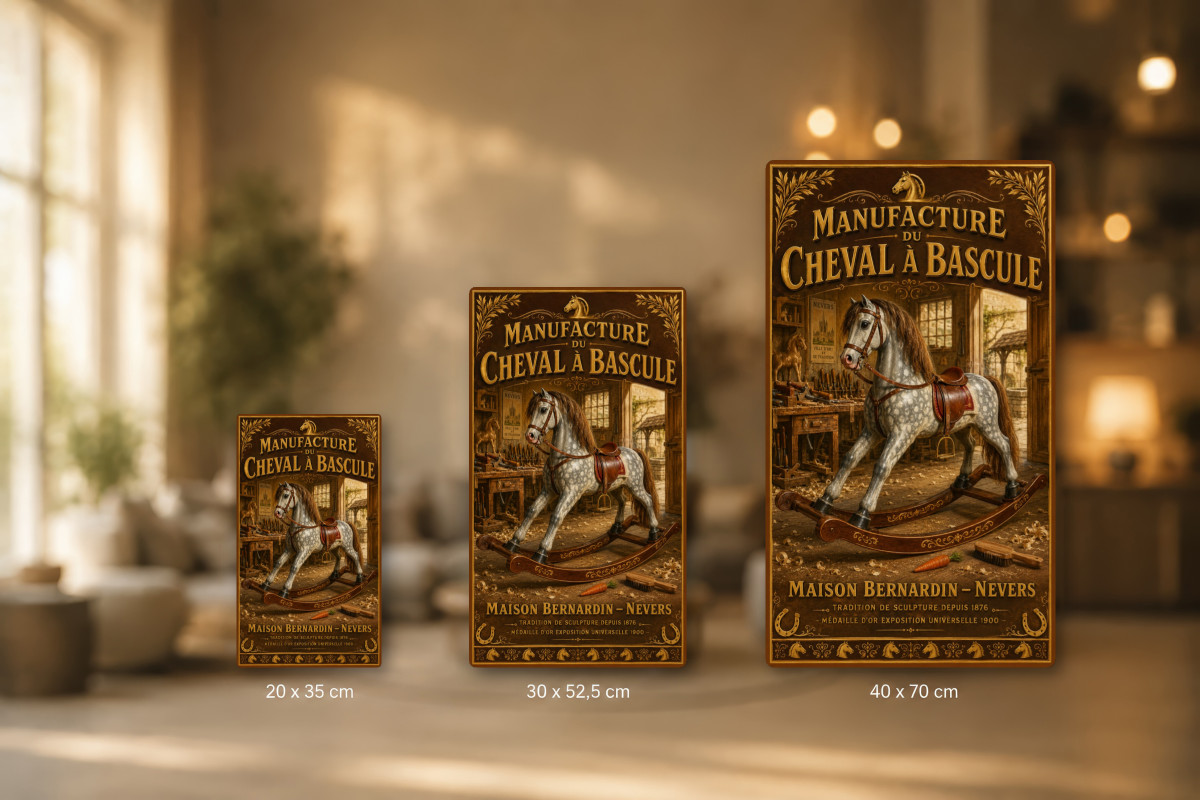 Plaques - décors mêlés #6, Affiche vintage jouets anciens - Manufacture du Cheval à Bascule