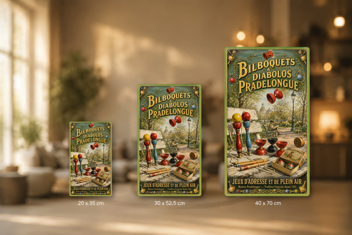 Plaques - décors mêlés #6, Affiche vintage jouets anciens - Bilboquets & Diabolos Pradelongue