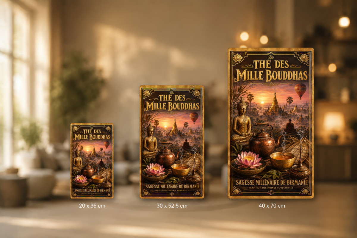 Plaques - décors mêlés #6, Affiche vintage thé - Thé des Mille Bouddhas