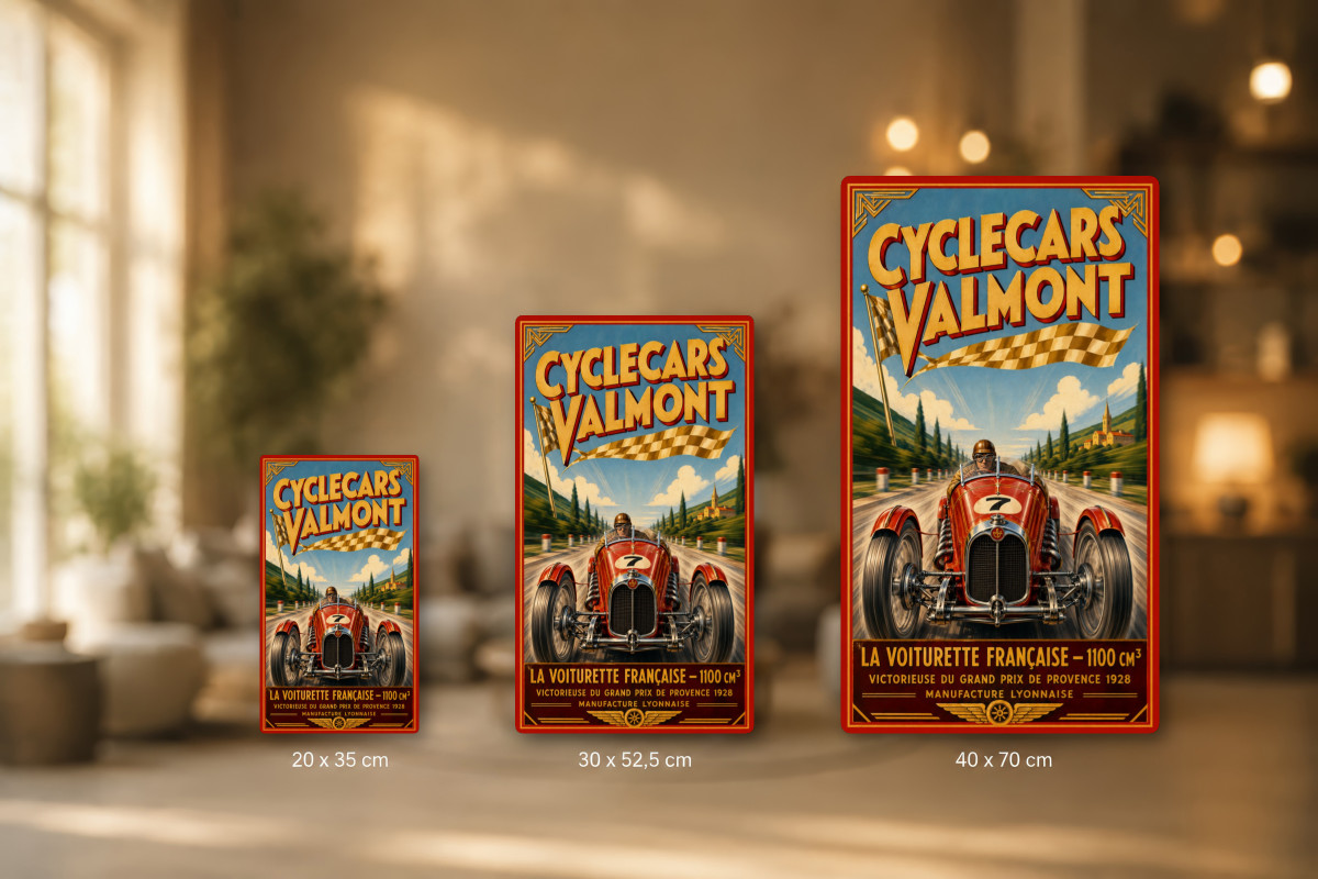 Plaques - décors mêlés #7, Affiche vintage automobile - Cyclecars Valmont