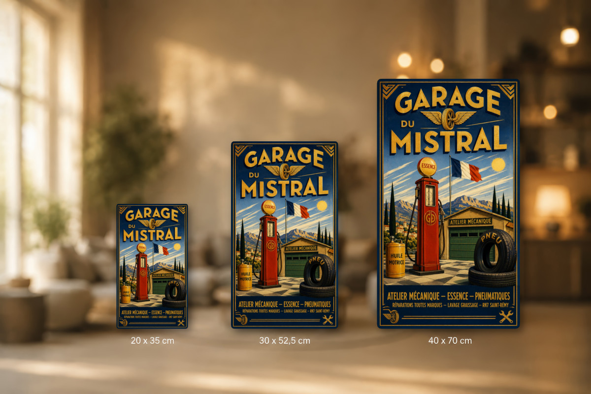 Plaques - décors mêlés #7, Affiche vintage automobile - Garage du Mistral