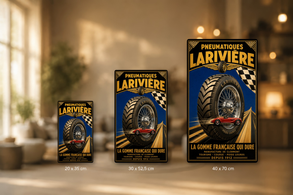 Plaques - décors mêlés #7, Affiche vintage automobile - Pneumatiques Larivière
