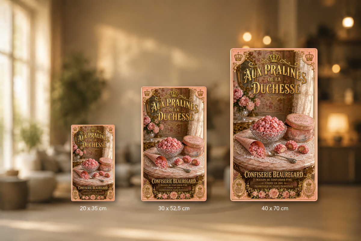 Plaques - décors mêlés #7, Affiche vintage confiserie - Aux Pralines de la Duchesse