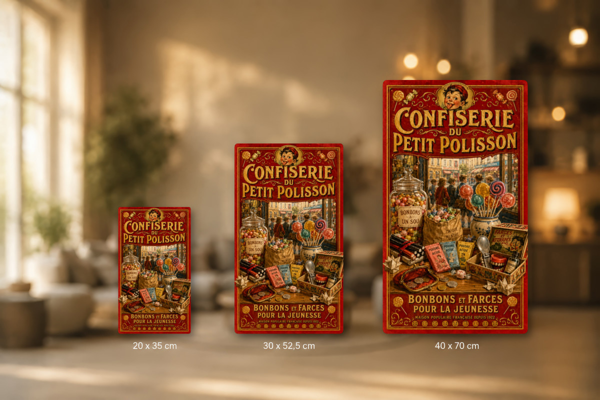 Plaques - décors mêlés #7, Affiche vintage confiserie - Confiserie du Petit Polisson