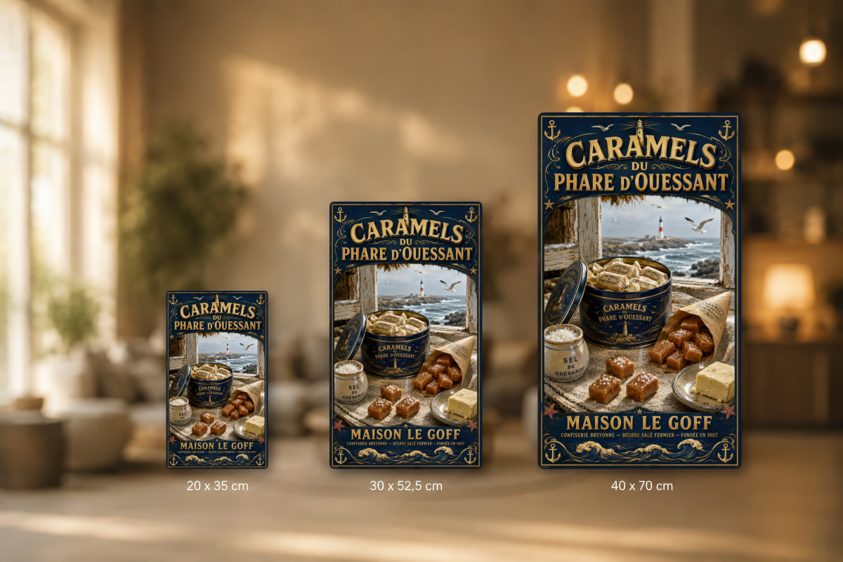 Plaques - décors mêlés #7, Affiche vintage confiserie - Caramels du Phare d’Ouessant