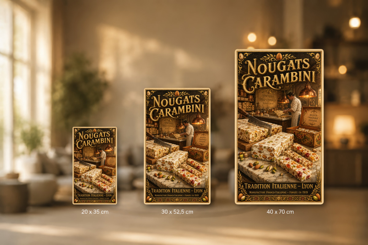 Plaques - décors mêlés #7, Affiche vintage confiserie - Nougats Carambini