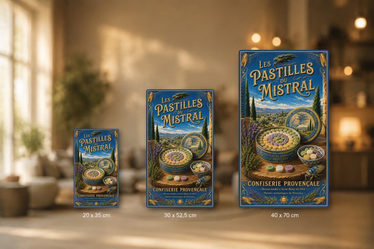 Plaques - décors mêlés #7, Affiche vintage confiserie - Les Pastilles du Mistral