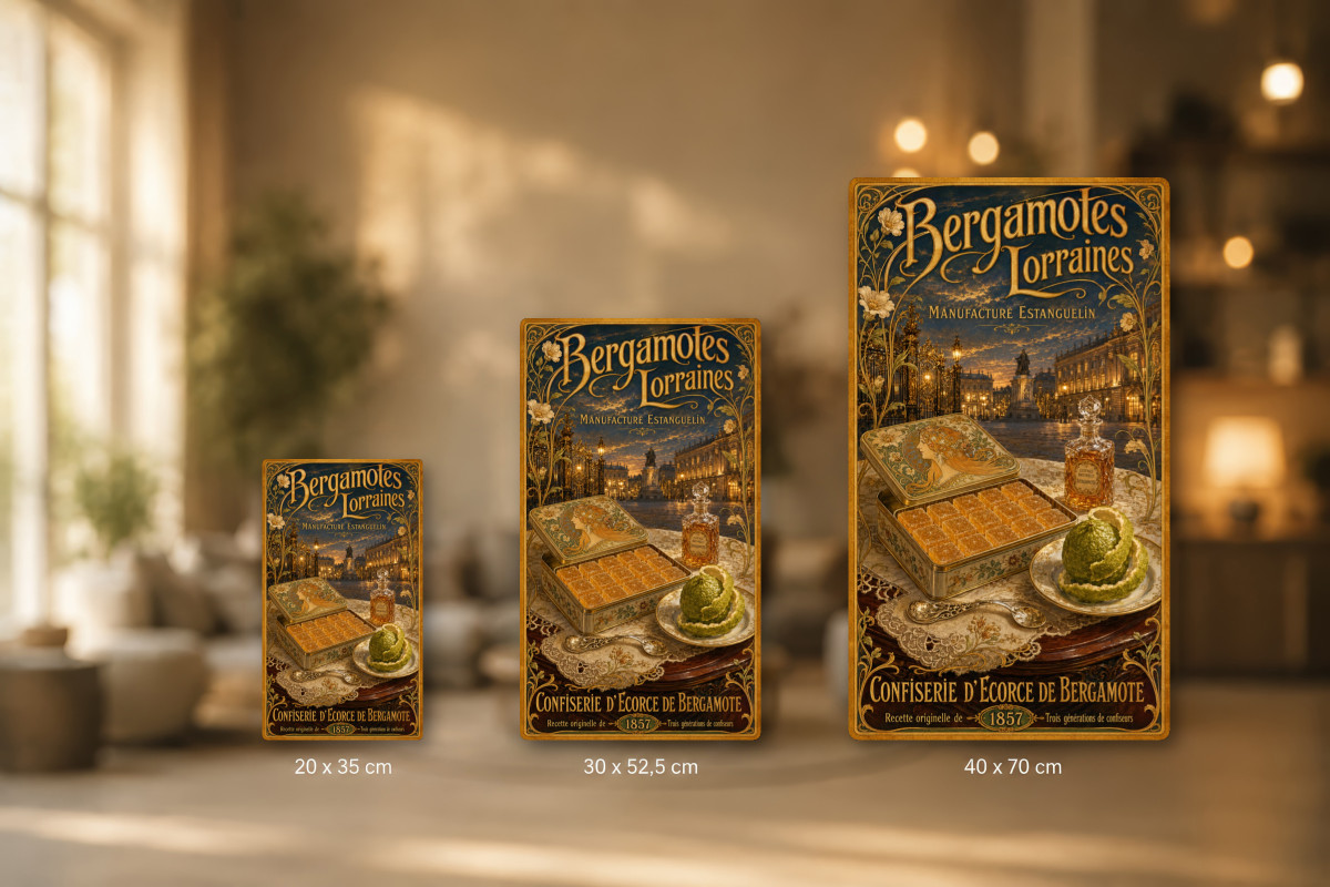 Plaques - décors mêlés #8, Affiche vintage confiserie - Bergamotes Lorraines - Manufacture Estanguelin
