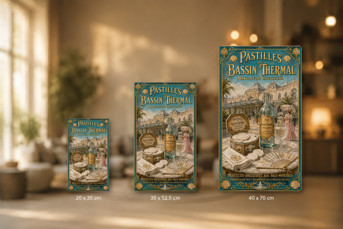 Plaques - décors mêlés #8, Affiche vintage confiserie - Pastilles du Bassin Thermal - Manufacture Vaucluzière