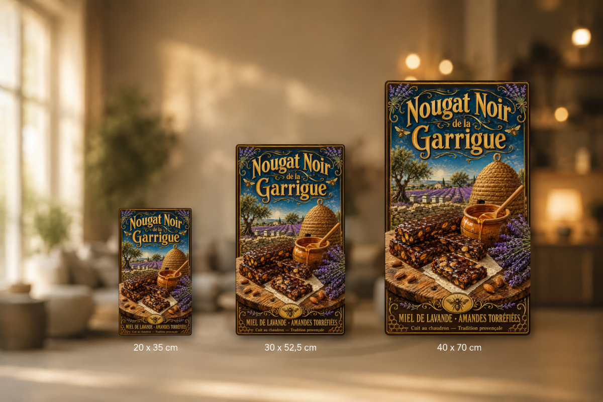 Plaques - décors mêlés #8, Affiche vintage confiserie - Nougat Noir de la Garrigue