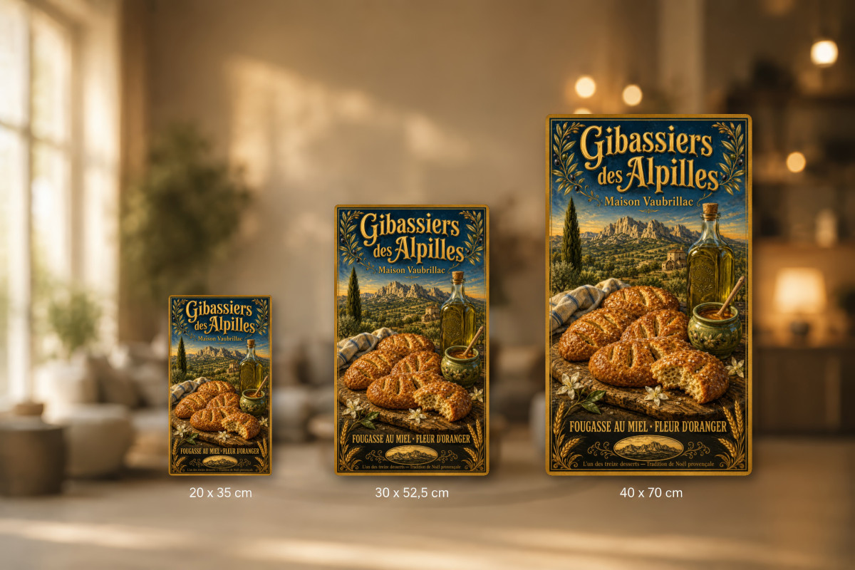 Plaques - décors mêlés #8, Affiche vintage confiserie - Gibassiers des Alpilles - Maison Vaubrillac