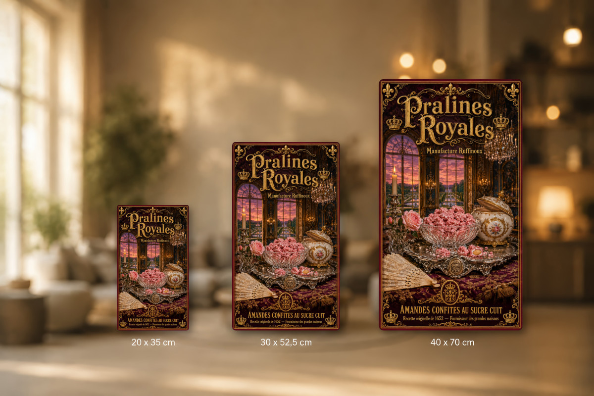 Plaques - décors mêlés #8, Affiche vintage confiserie - Pralines Royales - Manufacture Ruffinoux