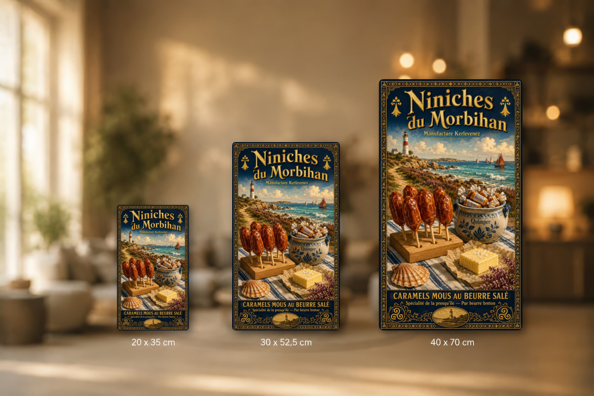 Plaques - décors mêlés #8, Affiche vintage confiserie - Niniches du Morbihan - Manufacture Kerlevenez