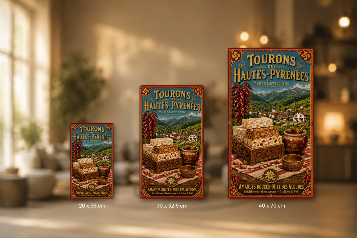Plaques - décors mêlés #8, Affiche vintage confiserie - Tourons des Hautes-Pyrénées - Maison Larrazquette