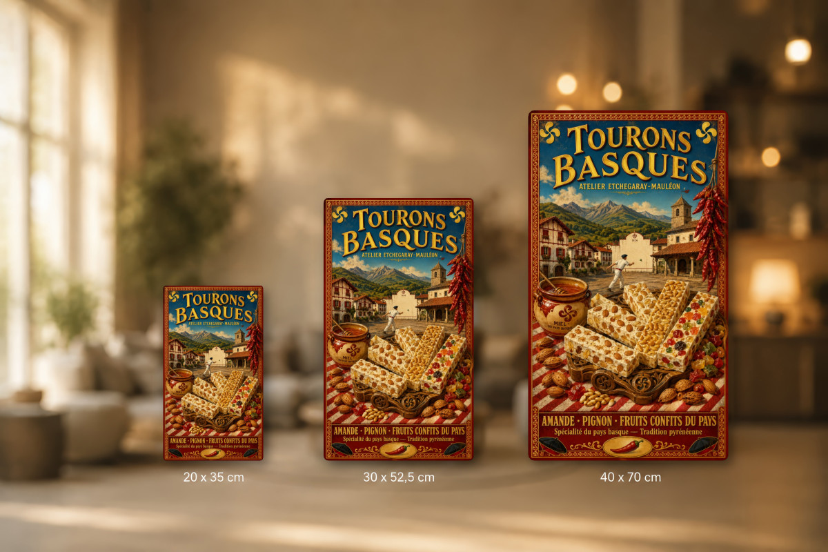 Plaques - décors mêlés #8, Affiche vintage confiserie - Tourons Basques - Atelier Etchegaray-Mauléon