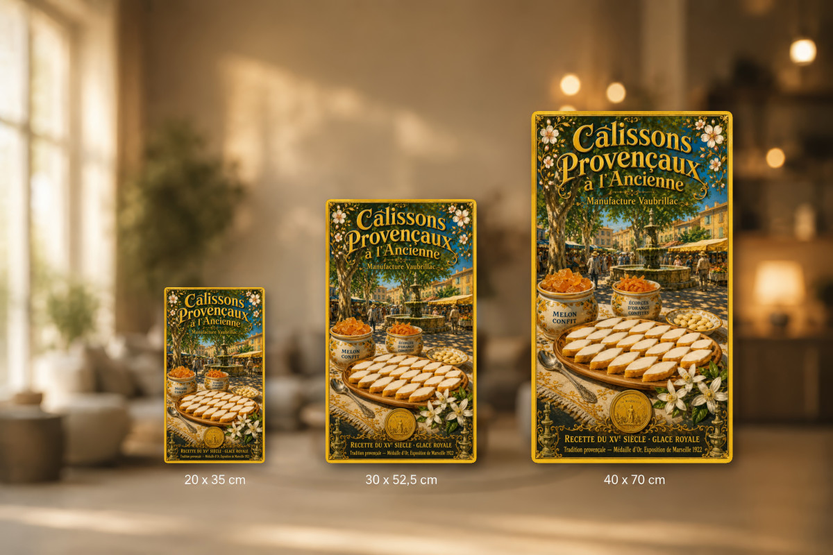 Plaques - décors mêlés #8, Affiche vintage confiserie - Calissons Provençaux à l’Ancienne - Manufacture Vaubrillac