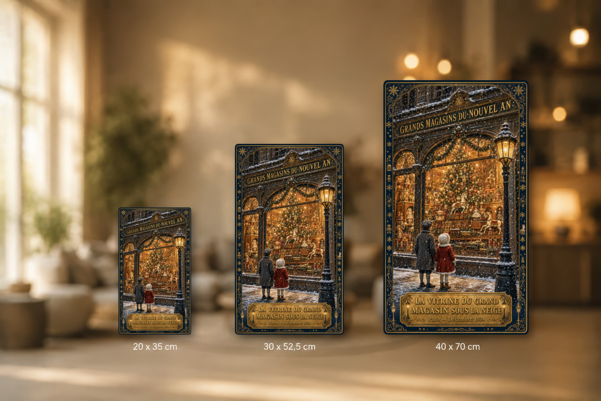 Plaques - décors mêlés #8, Affiche vintage Noël - La Vitrine du Grand Magasin sous la Neige
