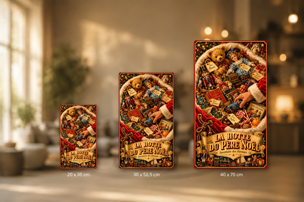 Plaques - décors mêlés #8, Affiche vintage Noël - La Hotte du Père Noël