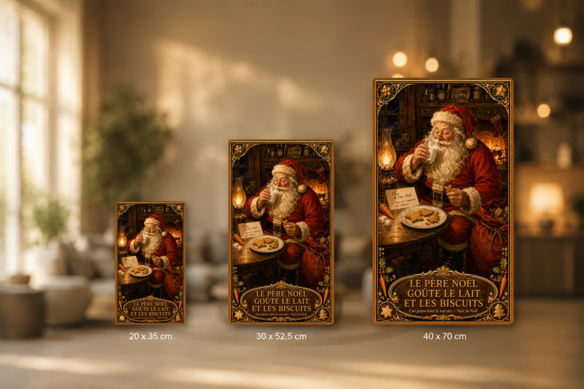 Plaques - décors mêlés #8, Affiche vintage Noël - Le Père Noël Goûte le Lait et les Biscuits