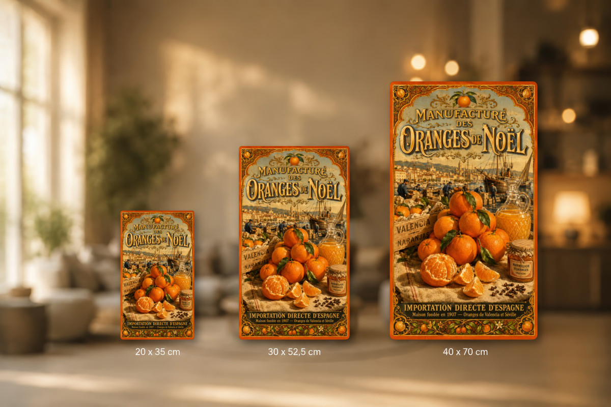 Plaques - décors mêlés #8, Affiche vintage Noël - Manufacture des Oranges de Noël