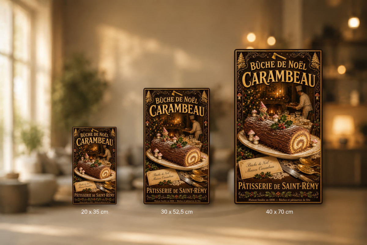 Plaques - décors mêlés #8, Affiche vintage Noël - Bûche de Noël Carambeau