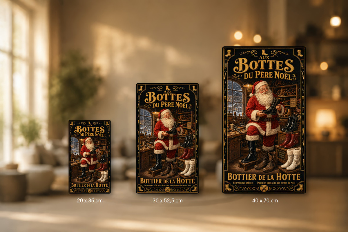 Plaques - décors mêlés #8, Affiche vintage Noël - Aux Bottes du Père Noël