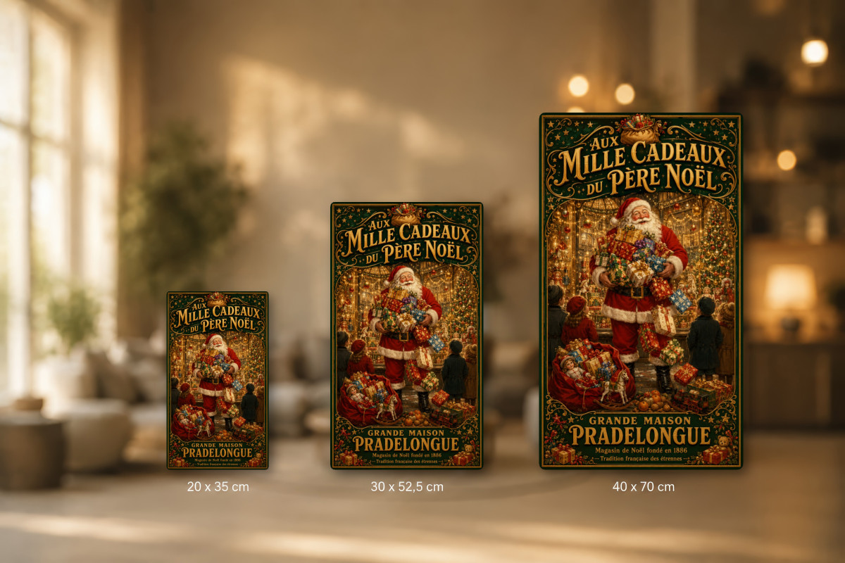 Plaques - décors mêlés #8, Affiche vintage Noël - Aux Mille Cadeaux du Père Noël