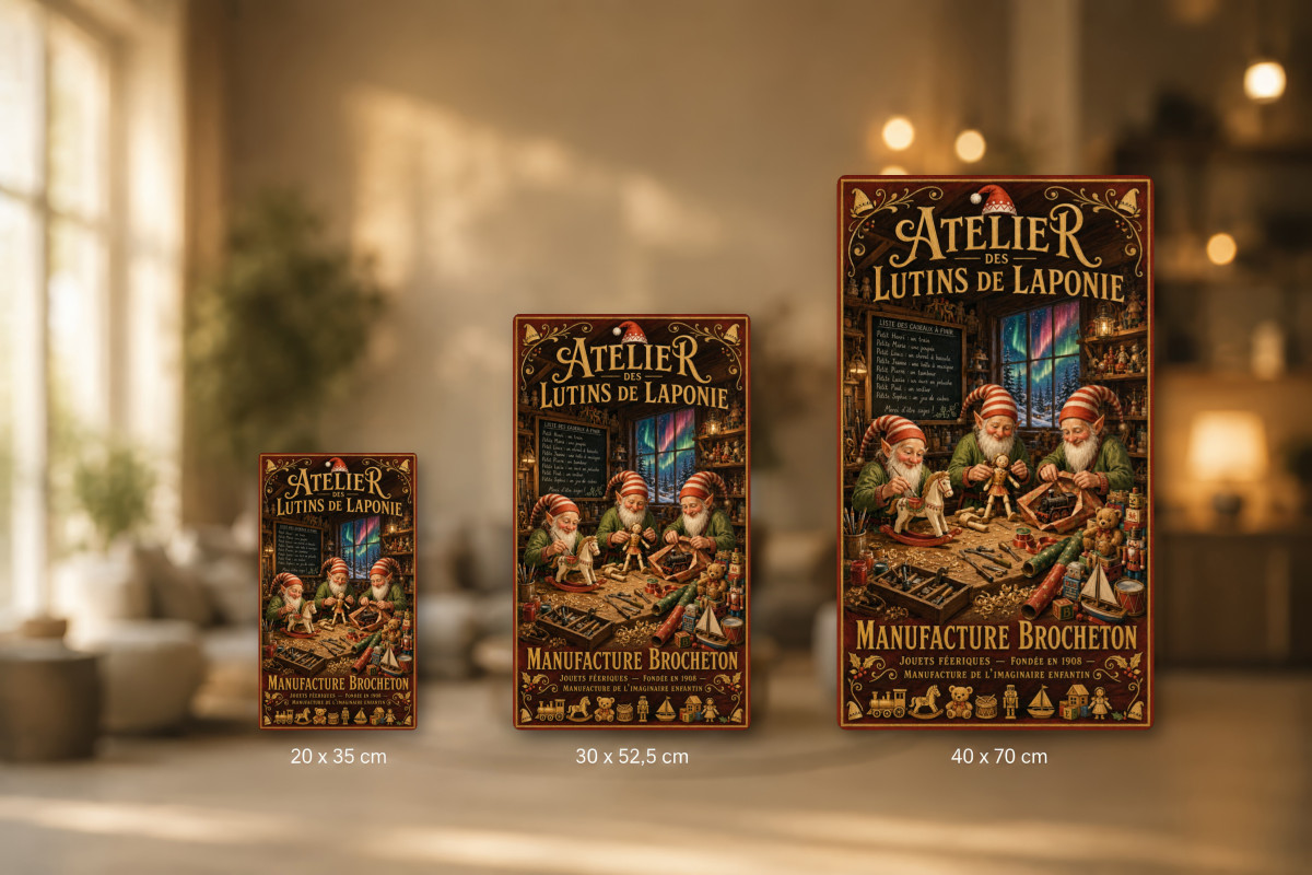 Plaques - décors mêlés #8, Affiche vintage Noël - Atelier des Lutins de Laponie