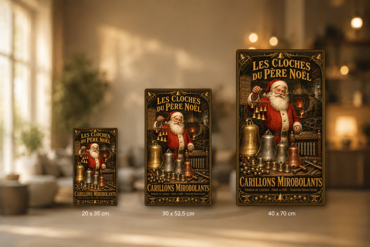 Plaques - décors mêlés #8, Affiche vintage Noël - Les Cloches du Père Noël