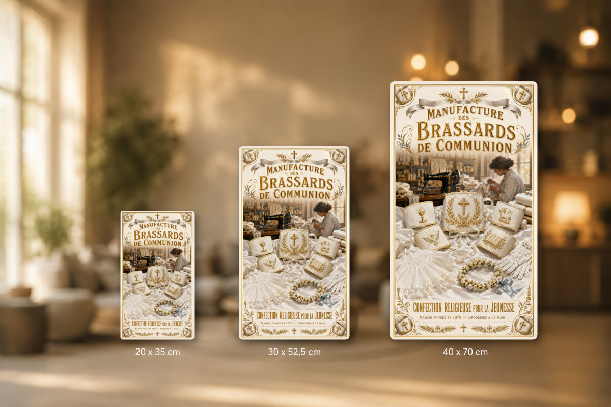 Plaques - décors mêlés #9, Affiche vintage enfance - Manufacture des Brassards de Communion
