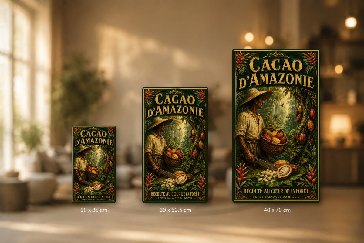 Plaques - décors mêlés #9, Affiche vintage chocolat - Cacao d’Amazonie