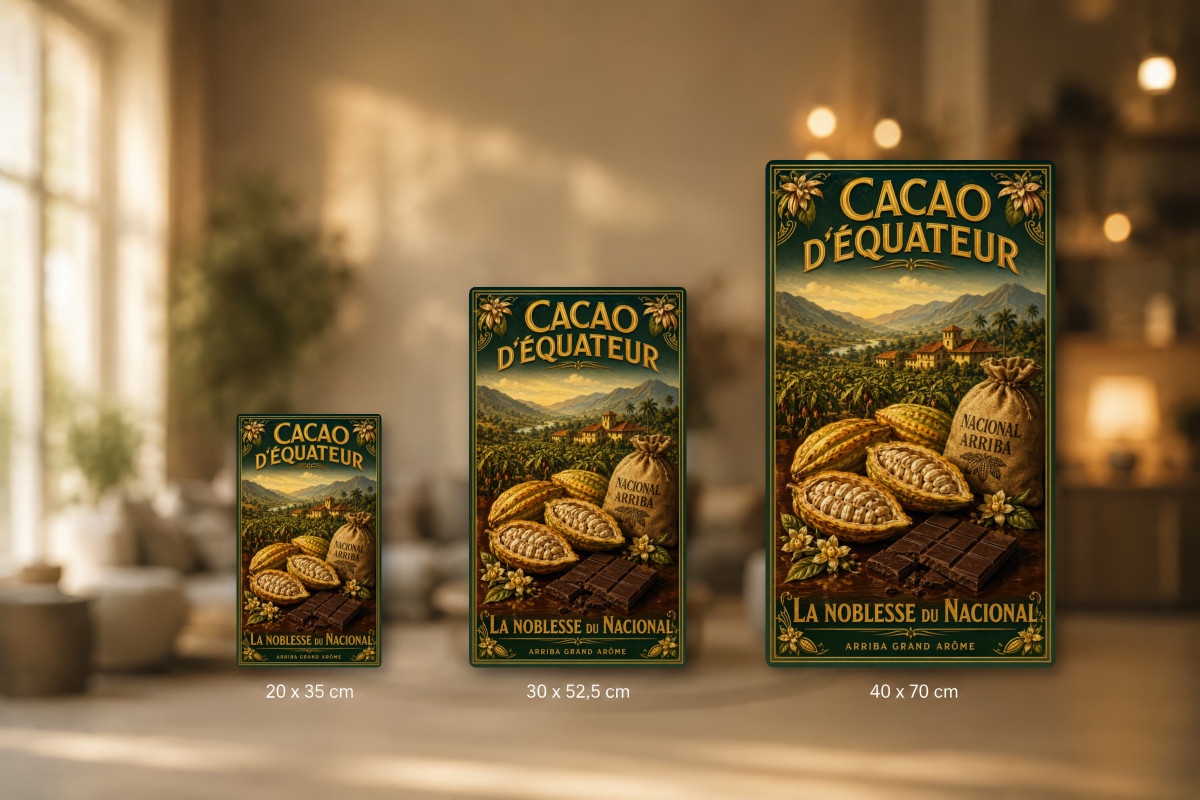 Plaques - décors mêlés #9, Affiche vintage chocolat - Cacao d’Équateur