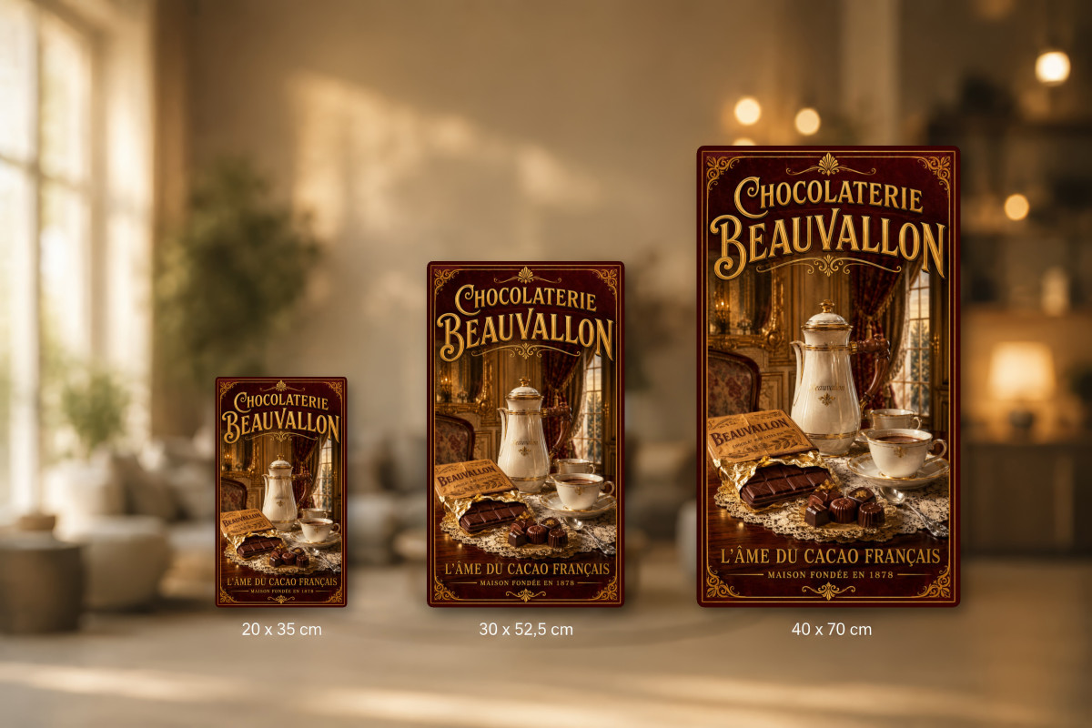 Plaques - décors mêlés #9, Affiche vintage chocolat - Chocolaterie Beauvallon