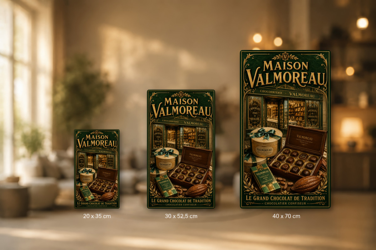 Plaques - décors mêlés #9, Affiche vintage chocolat - Maison Valmoreau