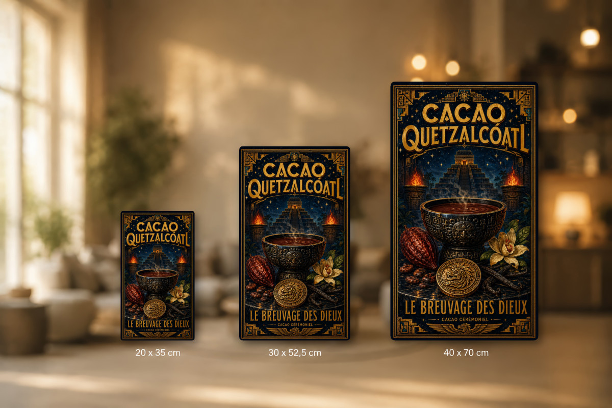 Plaques - décors mêlés #9, Affiche vintage chocolat - Cacao Quetzalcóatl