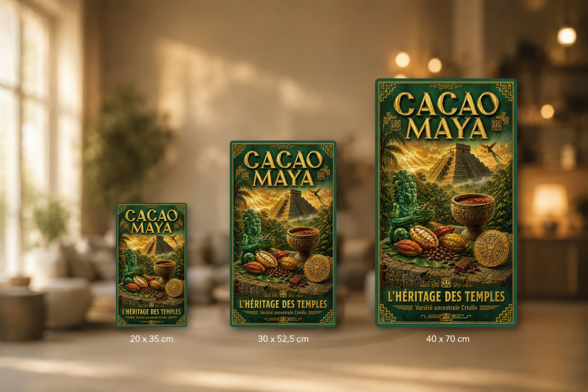 Plaques - décors mêlés #9, Affiche vintage chocolat - Cacao Maya