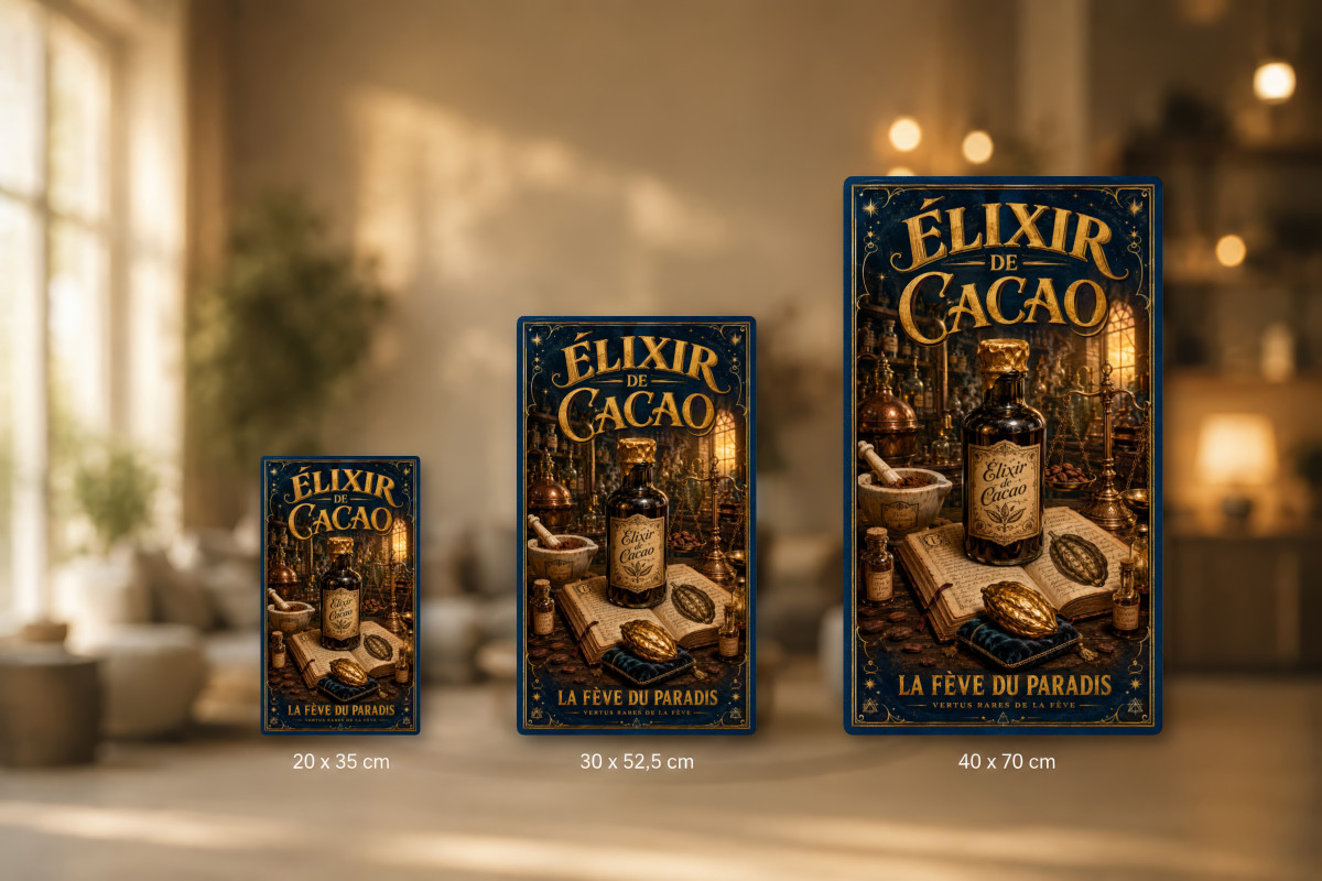 Plaques - décors mêlés #9, Affiche vintage chocolat - Élixir de Cacao