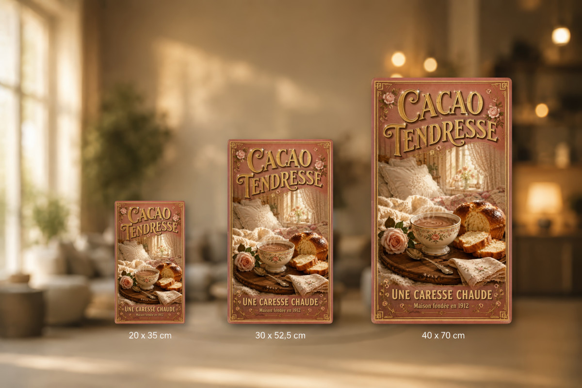 Plaques - décors mêlés #9, Affiche vintage chocolat - Cacao Tendresse