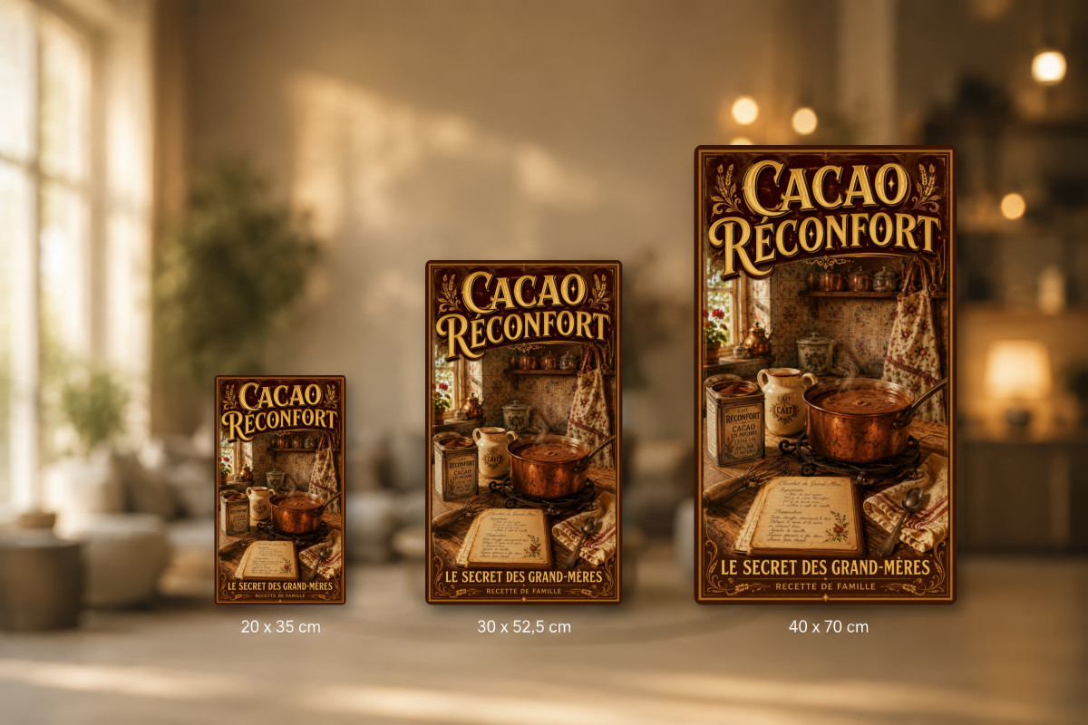 Plaques - décors mêlés #9, Affiche vintage chocolat - Cacao Réconfort
