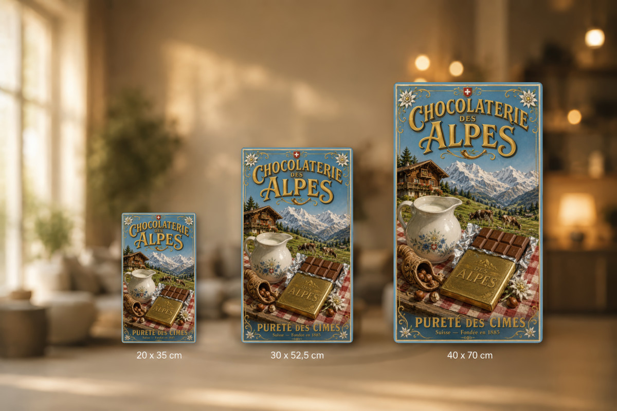Plaques - décors mêlés #9, Affiche vintage chocolat - Chocolaterie des Alpes