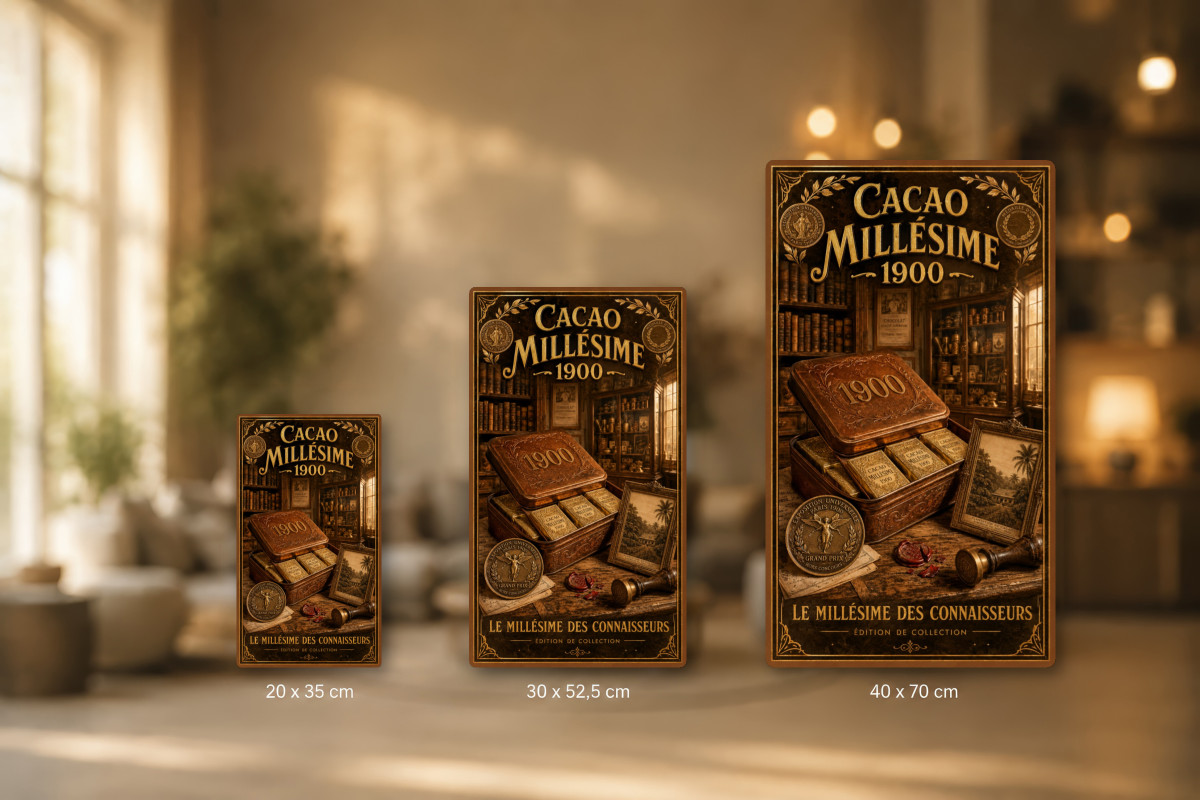 Plaques - décors mêlés #9, Affiche vintage chocolat - Cacao Millésime 1900
