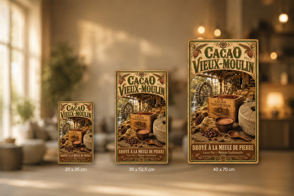 Plaques - décors mêlés #9, Affiche vintage chocolat - Cacao Vieux-Moulin