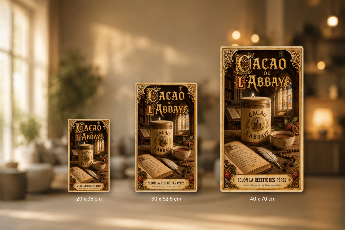 Plaques - décors mêlés #9, Affiche vintage chocolat - Cacao de l’Abbaye