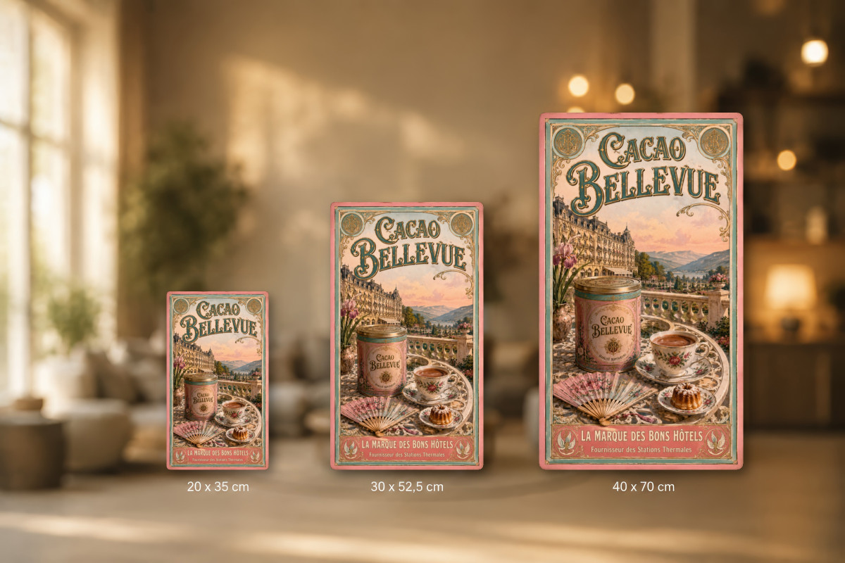 Plaques - décors mêlés #9, Affiche vintage chocolat - Cacao Bellevue