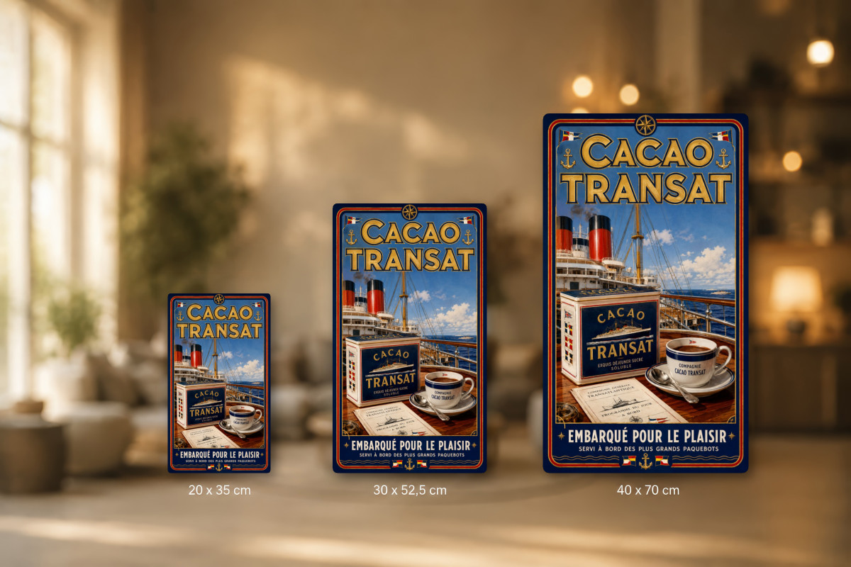 Plaques - décors mêlés #9, Affiche vintage chocolat - Cacao Transat