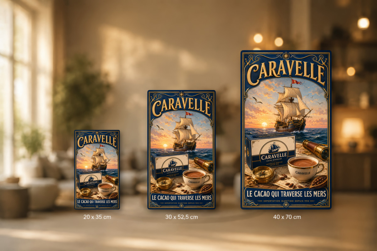 Plaques - décors mêlés #9, Affiche vintage chocolat - Caravelle